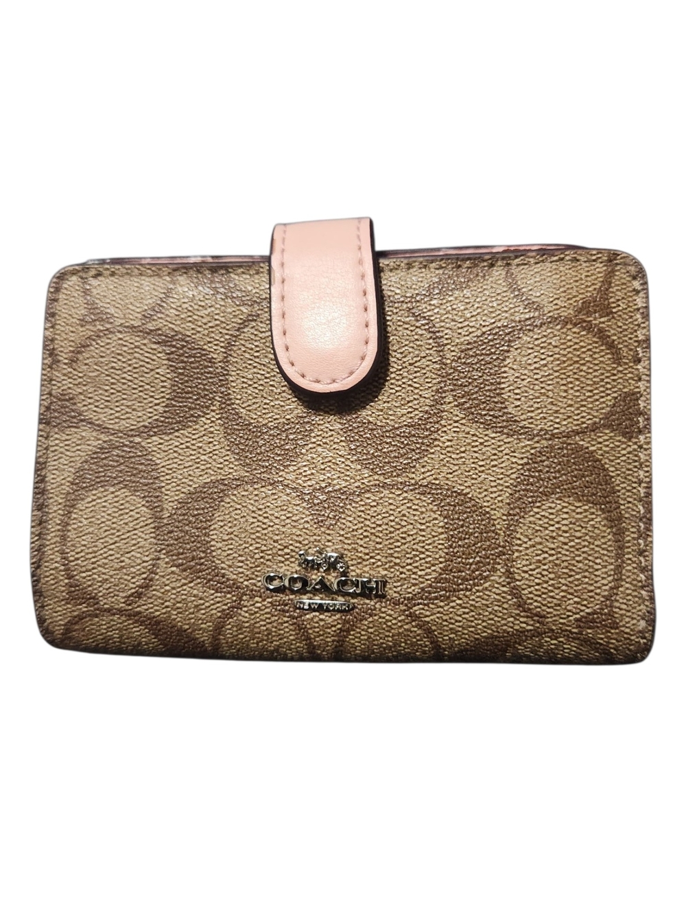 Coach Signature Canvas Wallet in Brown with Pink Tab Fair Condition